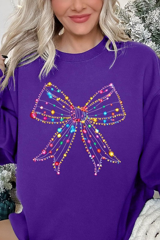 Christmas Lights Bow Graphic Fleece Sweatshirt